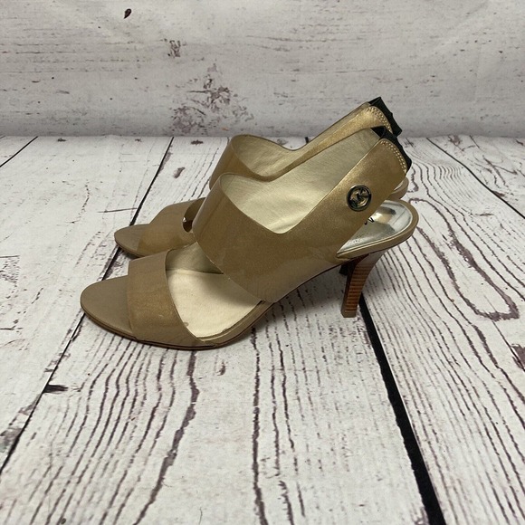Michael Kors Heels Womens Size 9M Rochelle Open Toe Pump Taupe Pearlized Patent - Picture 3 of 8